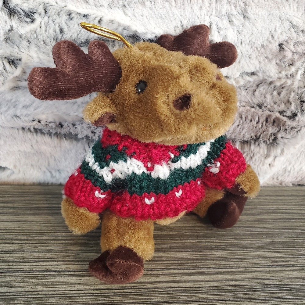 Vintage 2000 HUGFUN‎ INTL Winter Reindeer Jointed Plush 6" Christmas Ornament